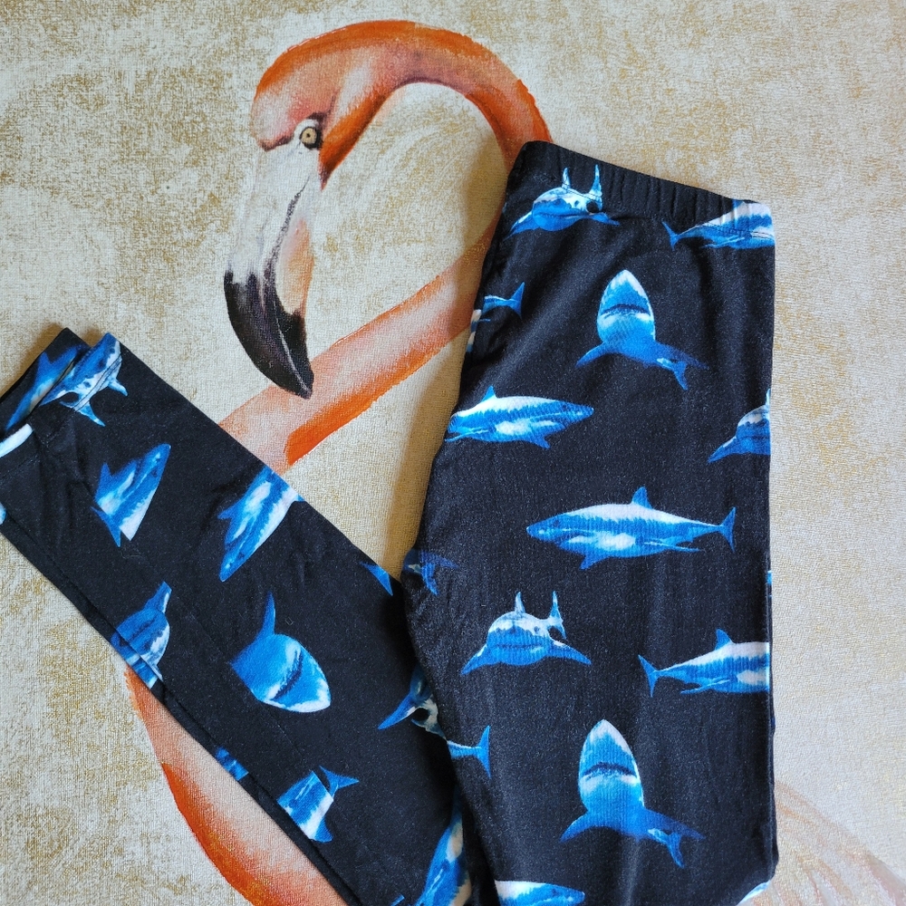 3/$25 Forever 21 Novelty Shark leggings Cotton Blue Black Medium